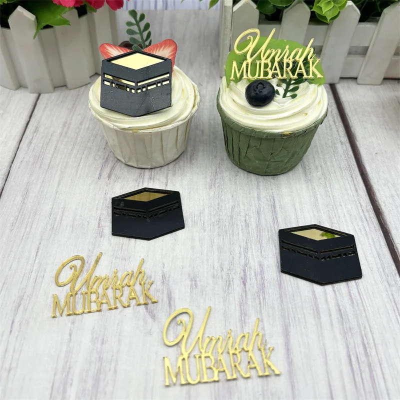 6Pcs Black Gold Acrylic Umrah Mubarak Cupcake Topper Ramadan Kareem Home 2026 Islamic Muslim Party Eid Table Cake Decor Supplies 5