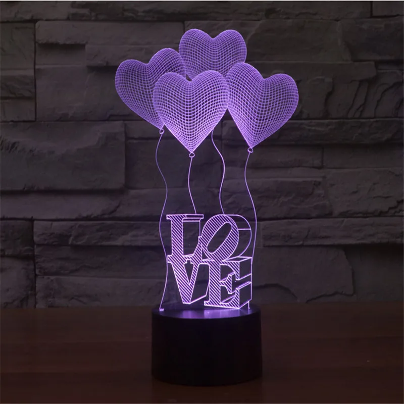 Veilleuse de ballons d'amour 3D pour enfants, 7 couleurs changeantes, sculpture d'art, lumière USB 62 avec une lueur douce, lampes de bureau