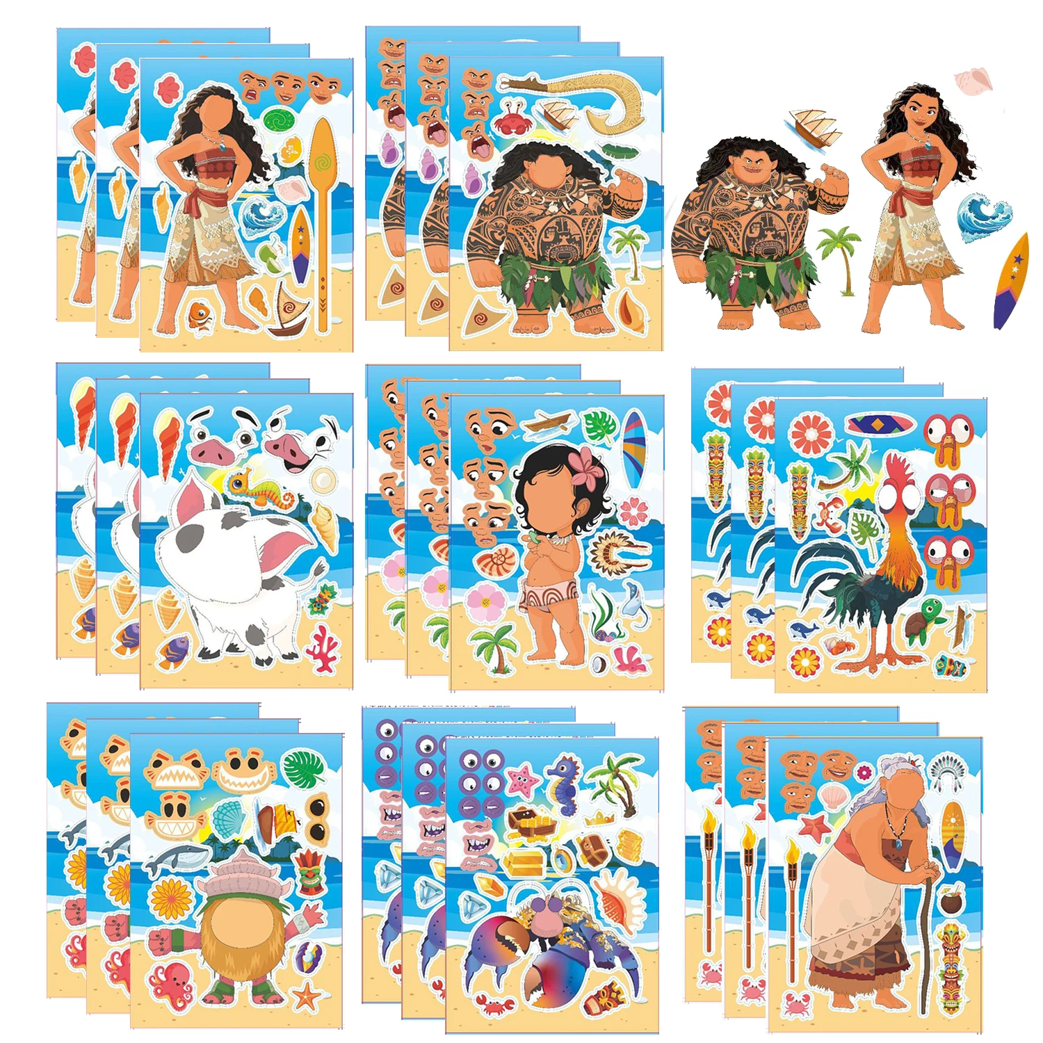 Disney Moana 2 Make a Face Puzzle Stickers Party Favors Gifts DIY Cartoon Sticker Goodie Bag Pinata Fillers Party Decoration