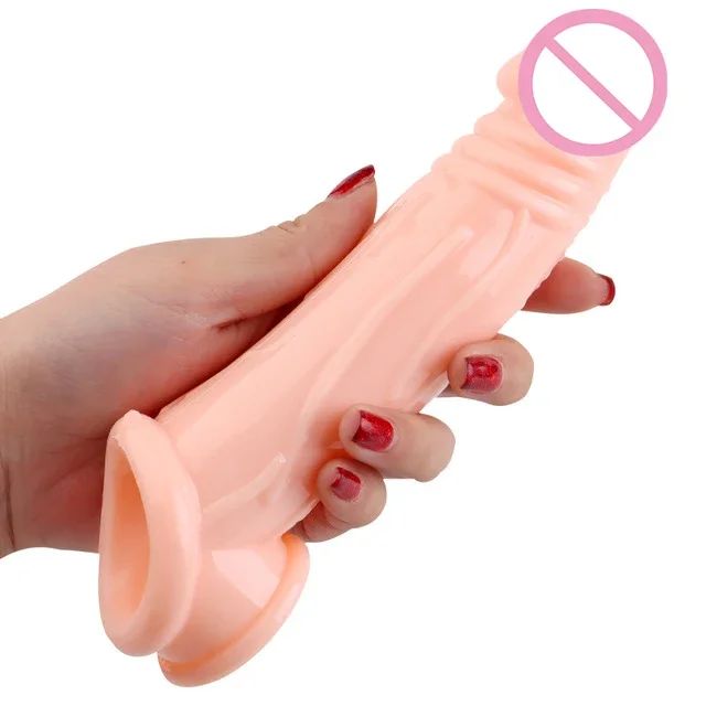 Silicone Penis Dildo Sleeve Penis Enlargement Condoms for Men Penis Extension Bigger Dick Adult Intimate Goods Reusable Condom