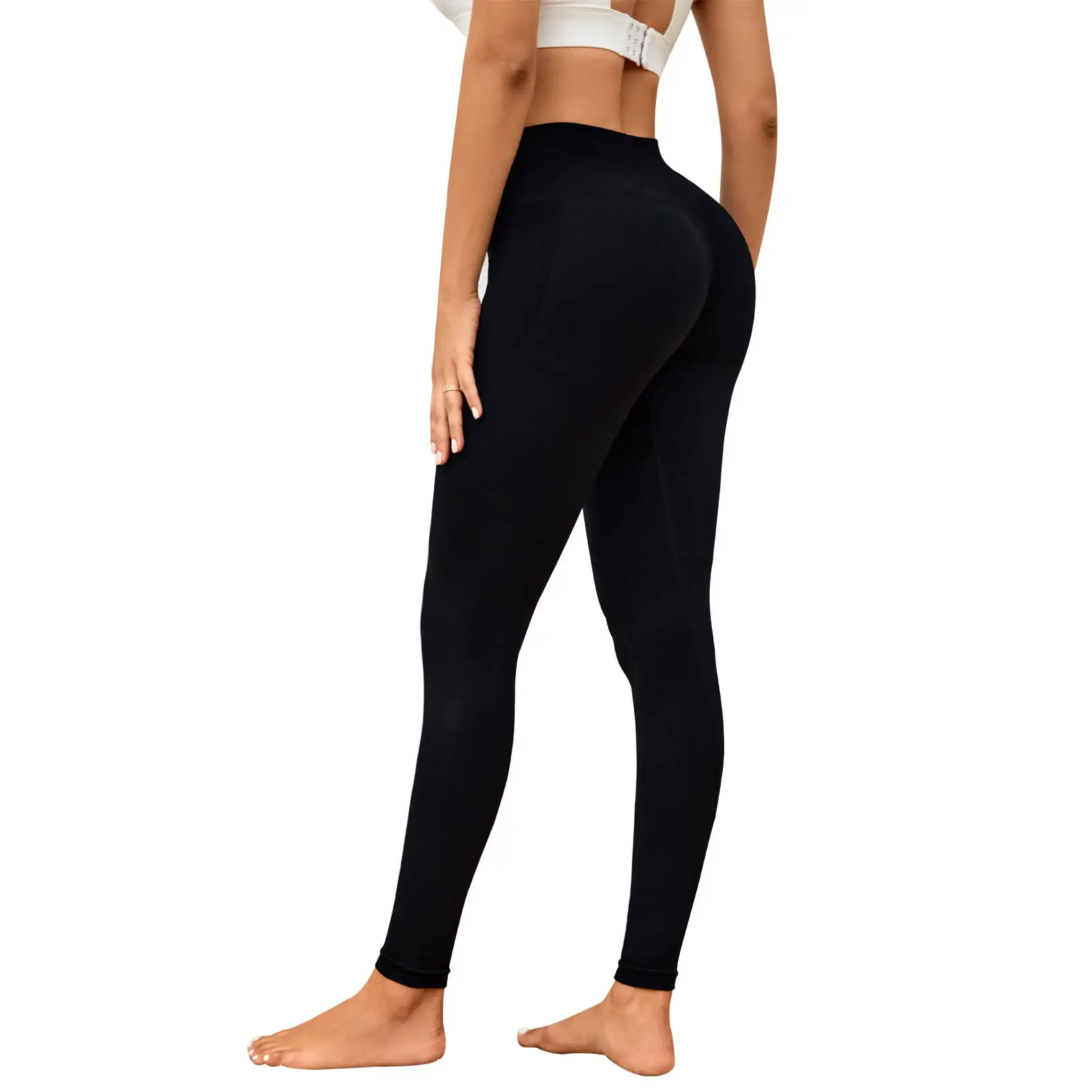 Leggings de Fitness Push Up de Cintura Alta Feminina Nylon, Elástico, Monocromático, Preto, Calças Justas Esportivas, Calça de Ginástica Casual,