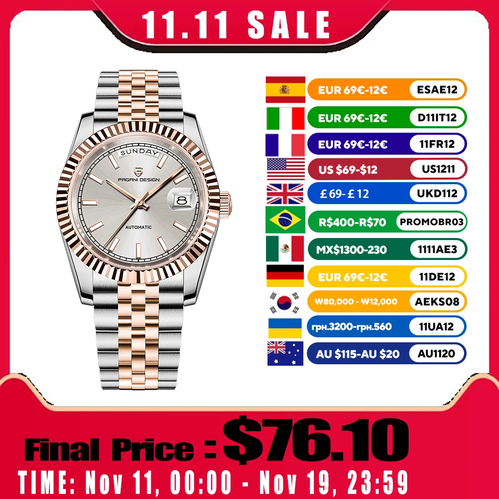 

PAGANI DESIGN Men's Watch Mechanical Watches For Man Luxury Automatic Wristwatch Sapphire Clocks Week Display Complete Calendar