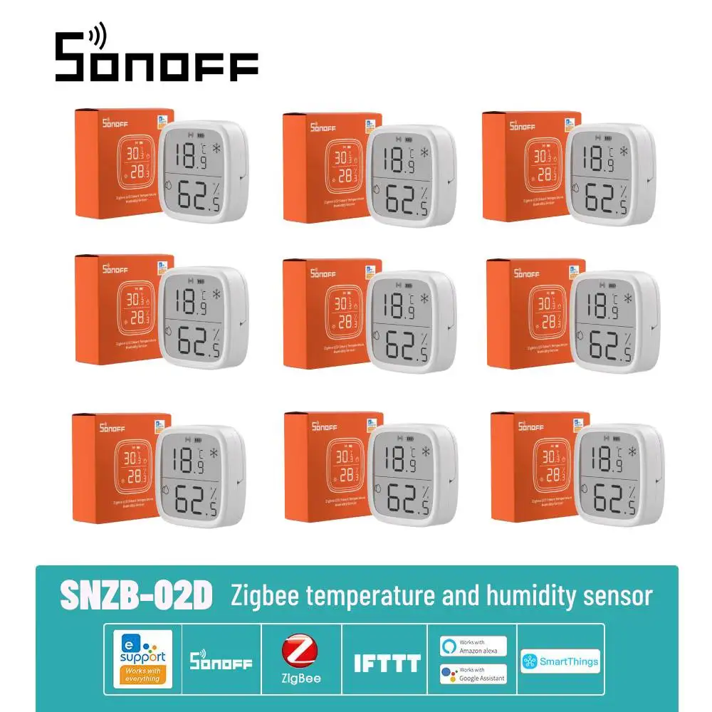 SONOFF-Zigbee Sensor Inteligente de Temperatura e Umidade, Tela LCD, Monitoramento Remoto, Monitoramento em Tempo Real, Ewelink, Alexa, Google Home, SNZB-02D, 02P