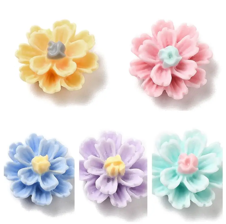 200pcs Opaque Resin Flower Cabochons No Hole Flatback DIY Jewelry Making Scrapbook Embellishment 11.5x6.5mm