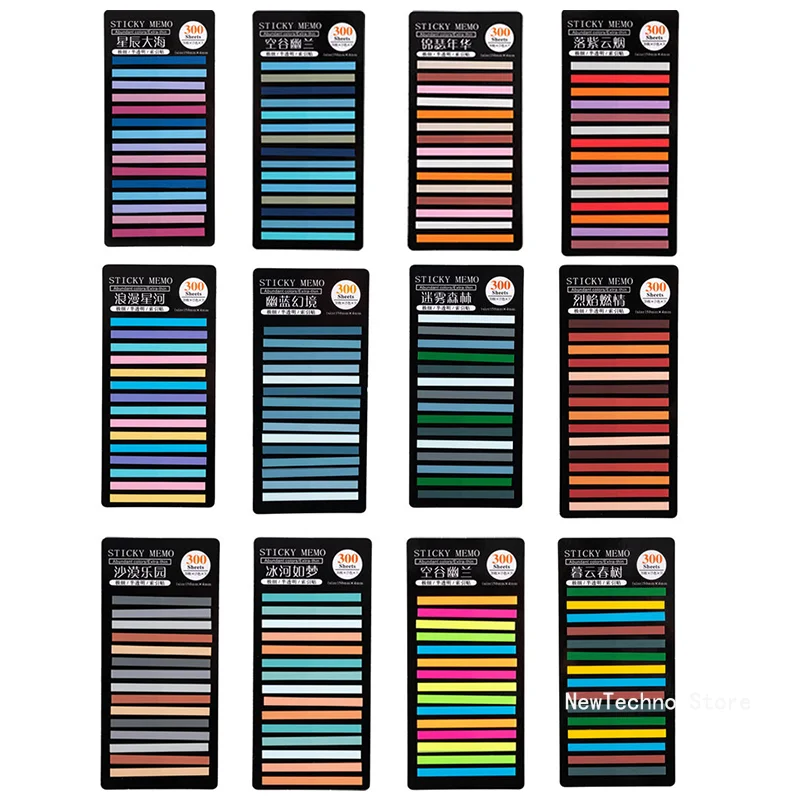 300sheets Rainbow Long Index Stickers Post Fluorescent Waterproof Color Note Stamping Transparent Sticky Scrapbooking Note Craft