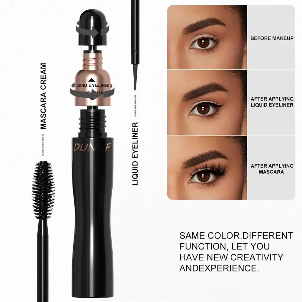 DUNUF Kit de delineador de ojos y máscara doble, sin manchas, alarga el volumen de rizo, resistente al agua, juego de maquillaje de ojos negro