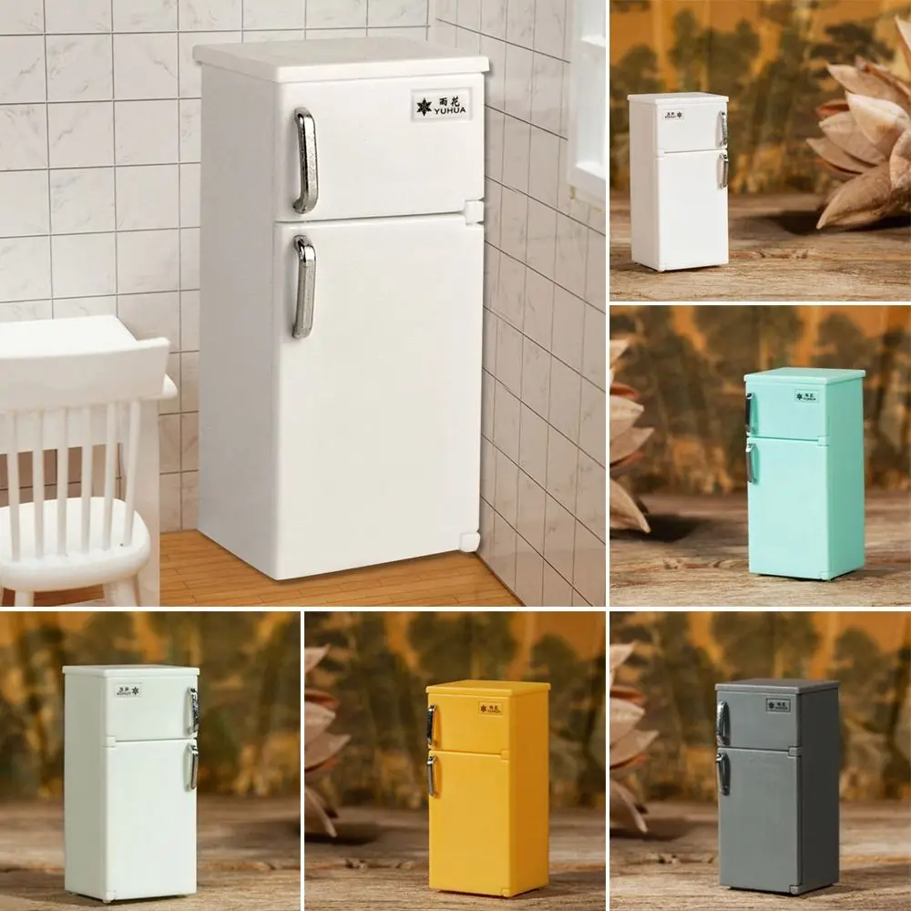 Modelo de geladeira de plástico em miniatura 1:24 casa de boneca multicolorida geladeira utensílios de cozinha mini geladeira cena de jogo