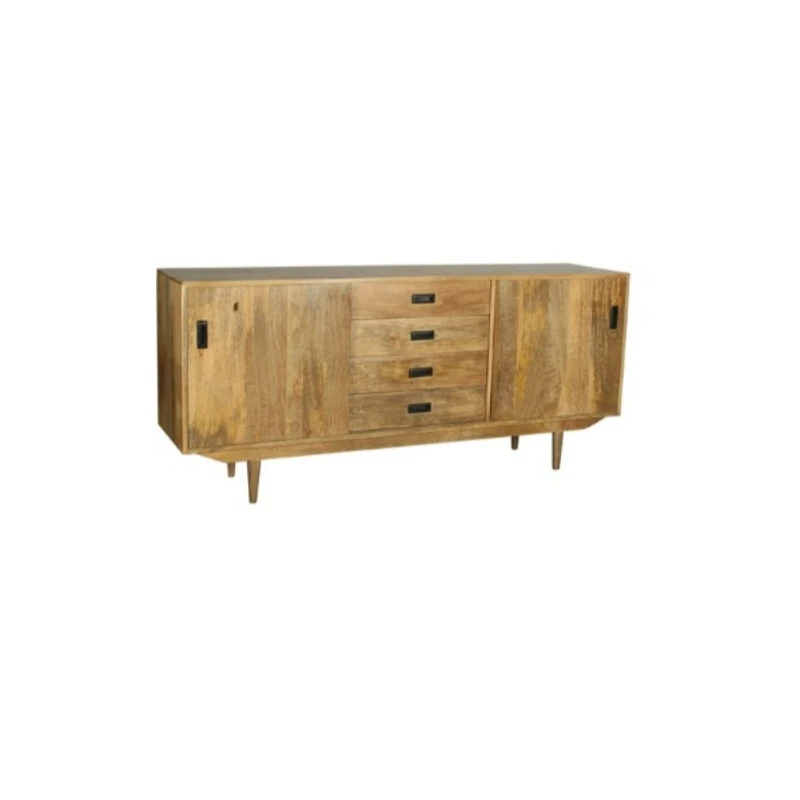 Solid Mango Wood 4 Drawer, Sliding Door Dining Sideboard Premium Building Perfect Modern Indoor Hotel