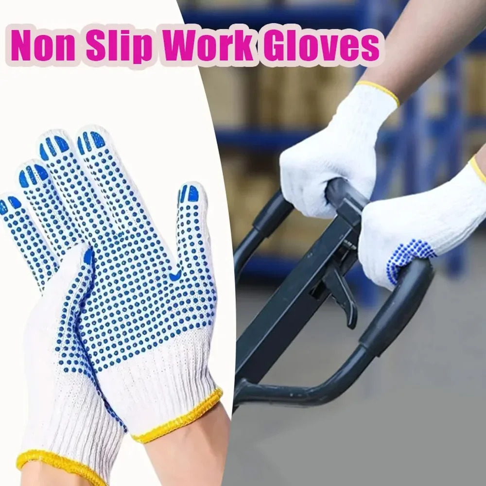 Dotted Palm Dispensing White Labor Safety Work Gloves Wear Resistant Durable Knit Hand Cover For Factory Processing Construction