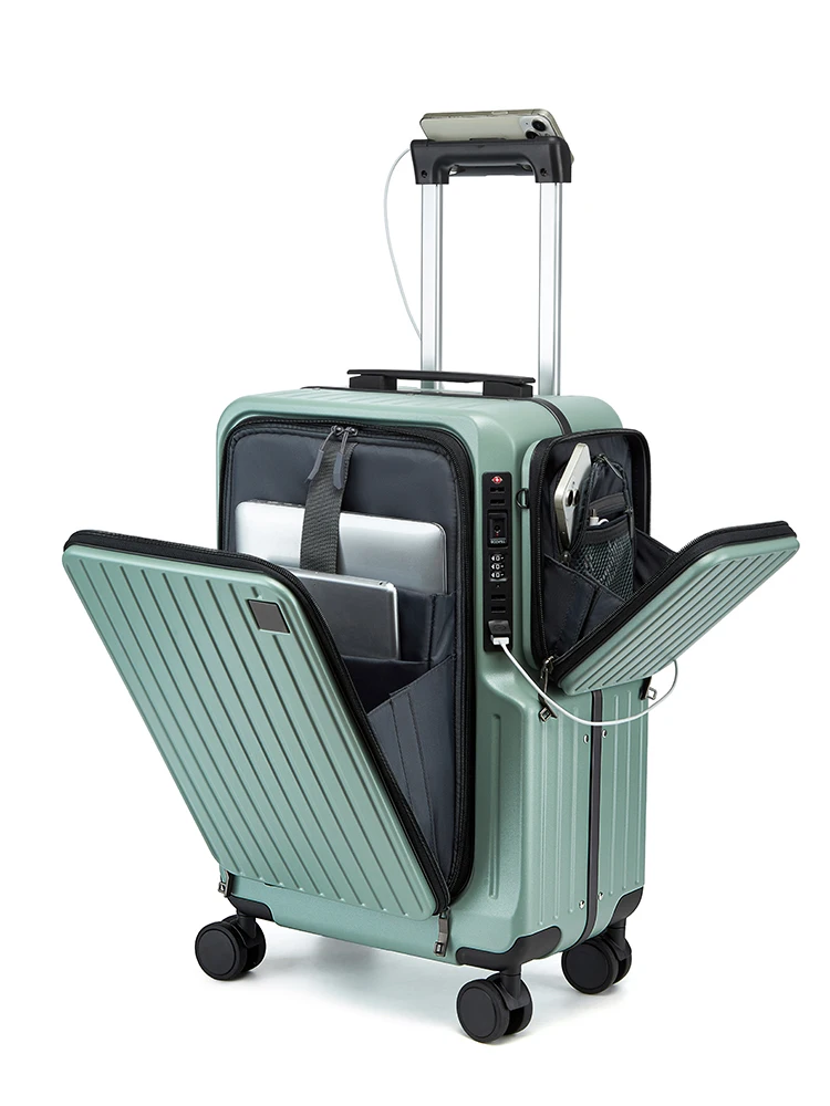 

Front-opening Carry on Suitcase multiple function Laptop Boarding Luggage with USB Charging Trolley Case 20 Inch Travel Luggage