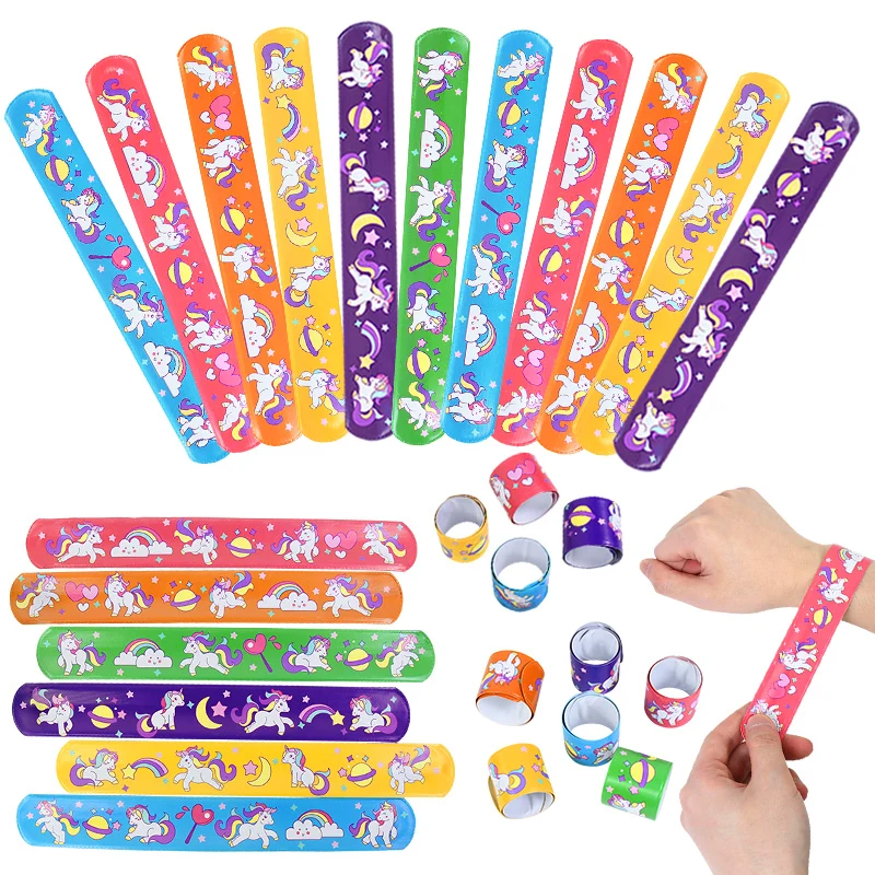 10pcs Cartoon Unicorn Clap Circle Girl 1st Unicorn Theme Birthday Party Decoration Kids Toy Gift Mermaid Dinosaur Slap Bracelets