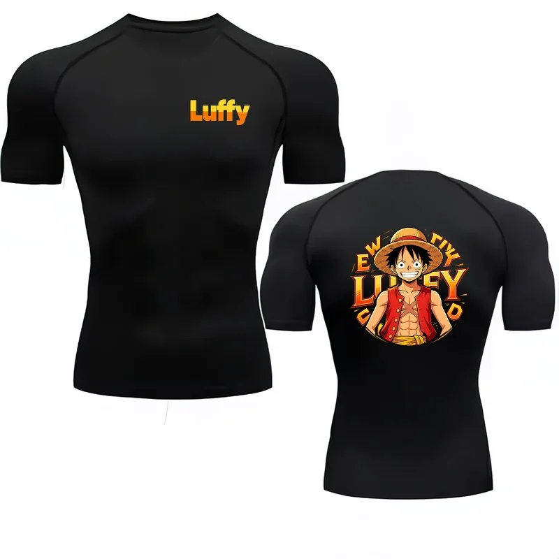Bandai One Piece Men T-shirt Monkey D Luffy Print Compression Fitness Gym Quick Dry Sport T ShirtComfortableBreathableStreetwear
