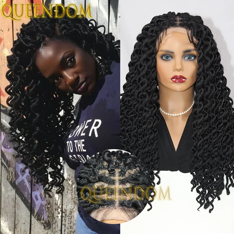 22'' Synthetic Box Braids Wig Full Lace Passion Twist Braid Pre-Looped Loose Wavy Wig Heat Resistant Extensions Wavy Braided Wig