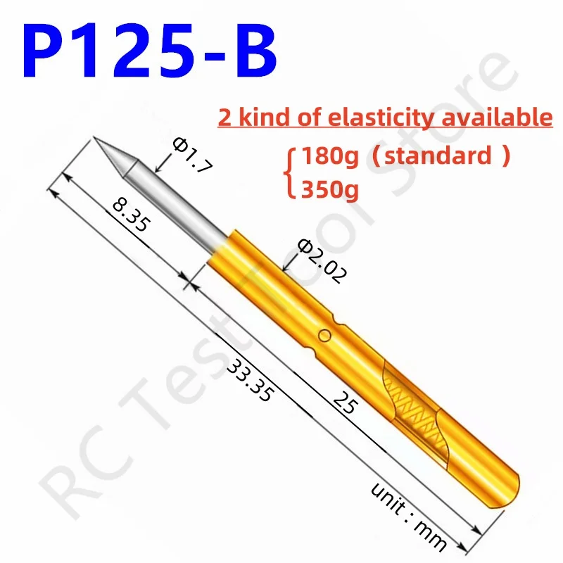 หัววัดทดสอบสปริง P125-B1 20/100ชิ้นขาทดสอบ pogopin P125-B ICT FCT PCB เครื่องมือทดสอบ1.7/2.02/33.35มม. เข็ม SHARP tiphead