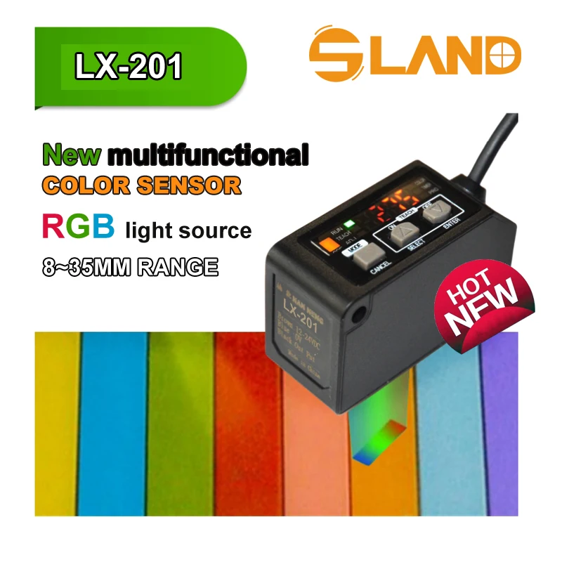 SLAND NEW arrival SL-LX201 Color Sensor Mark Sensor RGB Light Source NPN PNP 8-35MM More functions and Stable, Compatible LX-101