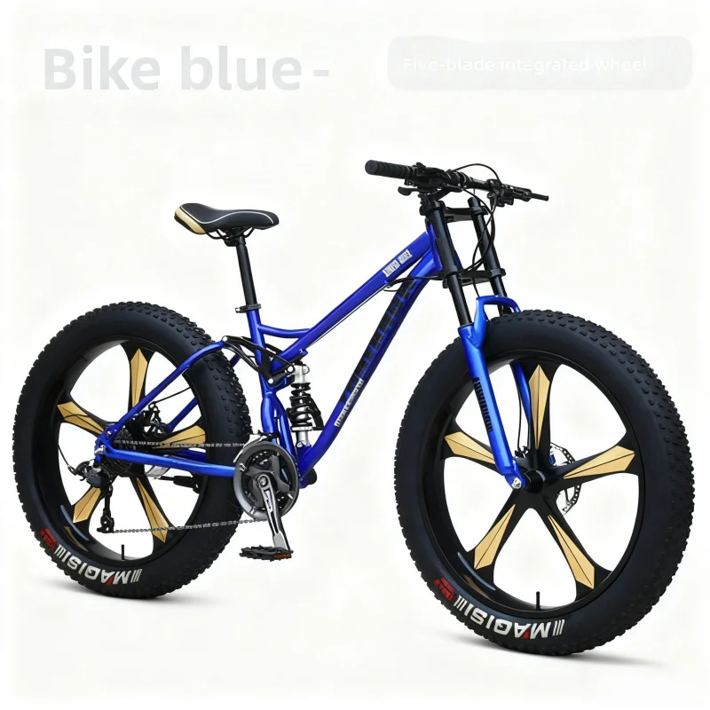 دراجة جبلية زرقاء واسعة للغاية 4.0 بإطارات كبيرة خمسة في واحد وسرعة متغيرة للطرق الوعرة لثلوج الشاطئ - امتصاص الصدمات للبالغين #4