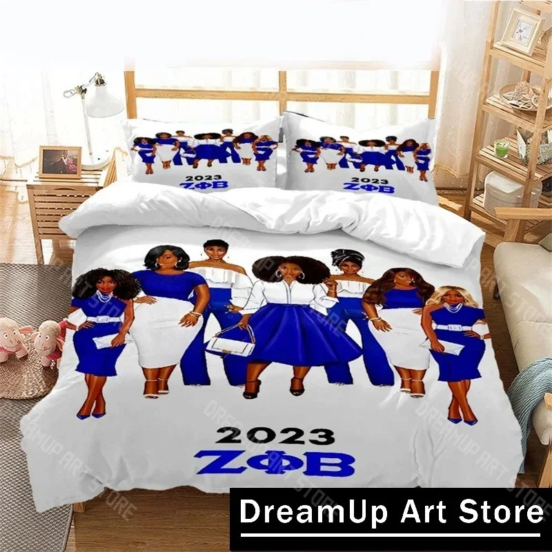 

1920 Zeta Phi Beta society Duvet Cover King Microfiber Bedding Set Girls' design letter pattern Teens Quilt Cover Bed Linen Set
