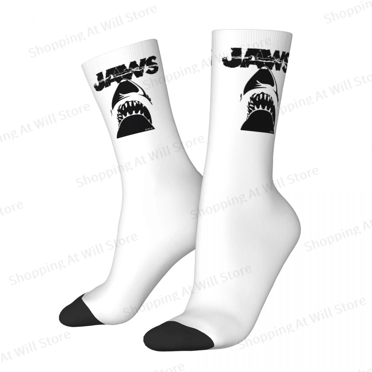 JAWS - GREAT WHITE DANGEROUS SHARK Black Men Women Round neck Socks Windproof Novelty Spring Summer Autumn Winter Stockings Gift