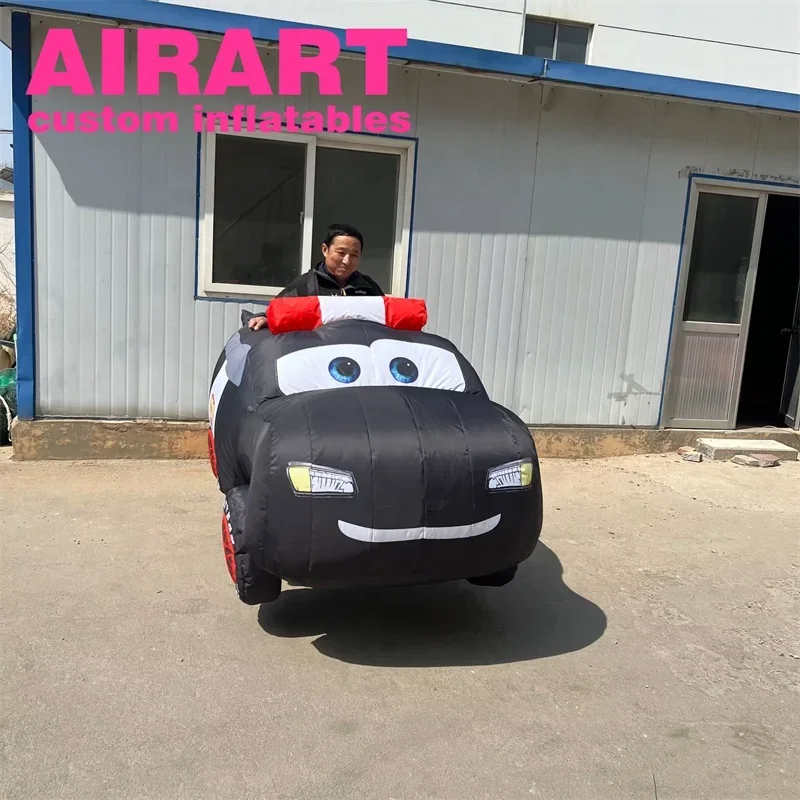 Disfraz de coche rojo de carreras con soplador, vestido de coche inflable de control para adultos para evento de escenario