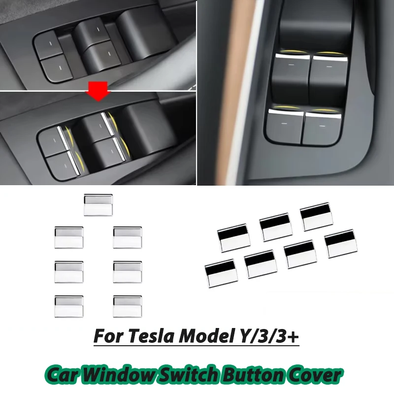 7pcs Car Window Switch Button Cover for Tesla Model Y/3/3+ Highland 2021-2024 Window Lift Button Patch Trim Car Accessories