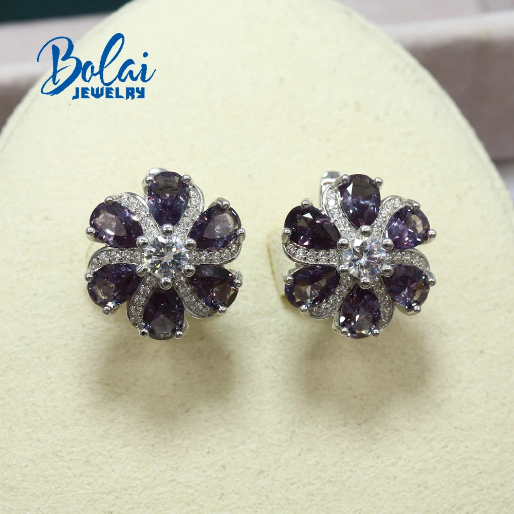 Beautiful silver earrings  created  color change synthetic Alexander nano pear 925 sterling silver  fine jewelry for women