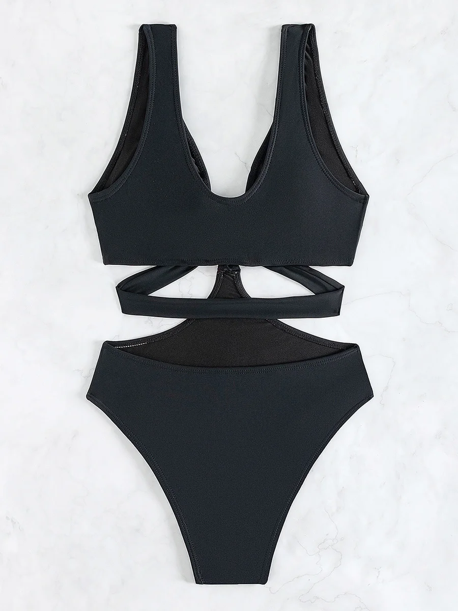 S - XL الخامس الرقبة عالية الساق قطع قطعة واحدة ملابس السباحة النساء الإناث الاستحمام Monokini عبر ضمادة ثوب السباحة ملابس السباحة