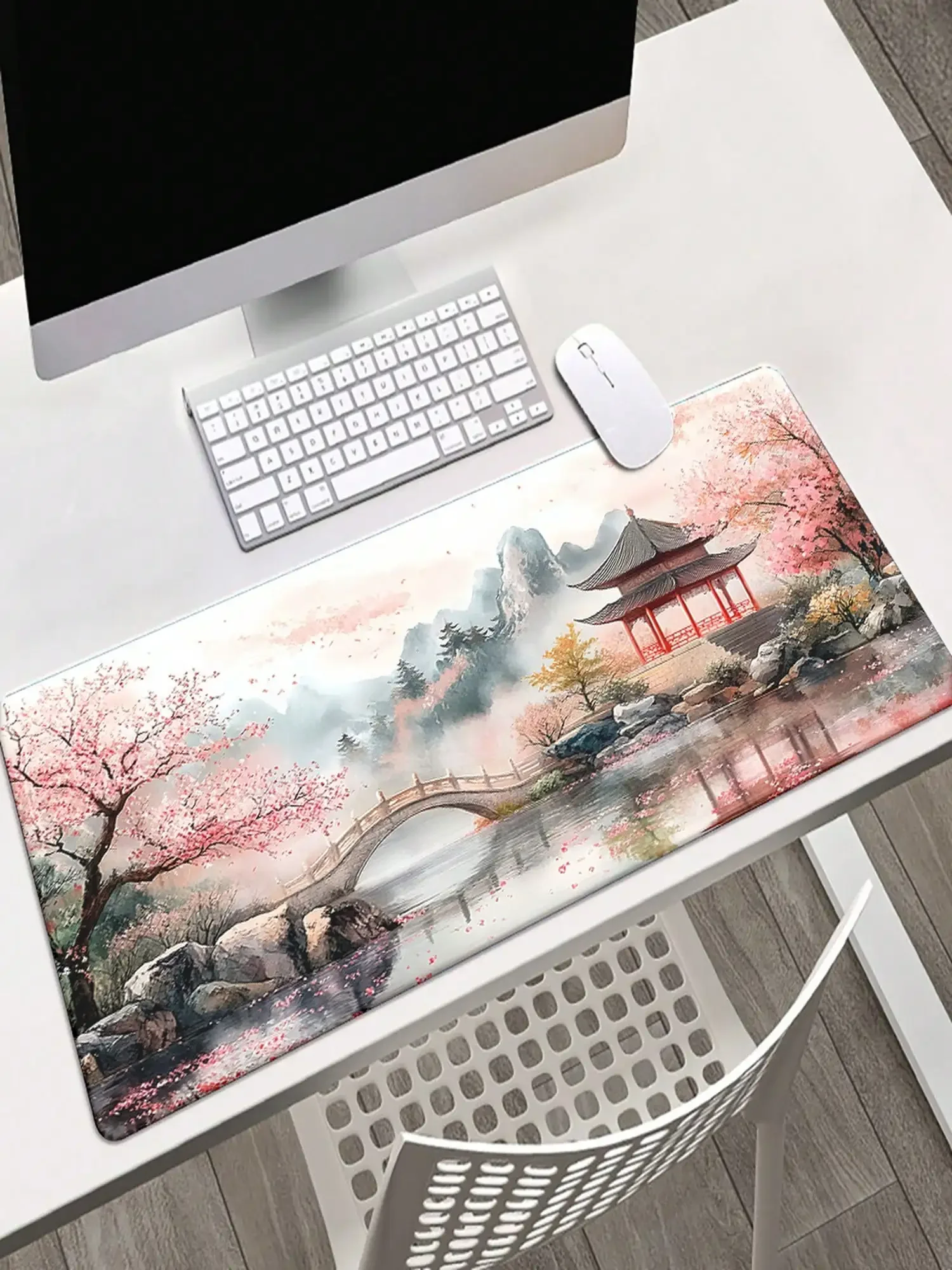 

XXL Japanese Garden Desk Mat - High-Definition Printed Cherry Blossom And Traditional Landscape Design Mouse Pad, Large Size Gaming/Office Mat, Rubber Material, Perfect Gift For Home Or Computer Use, Desktop Protector.