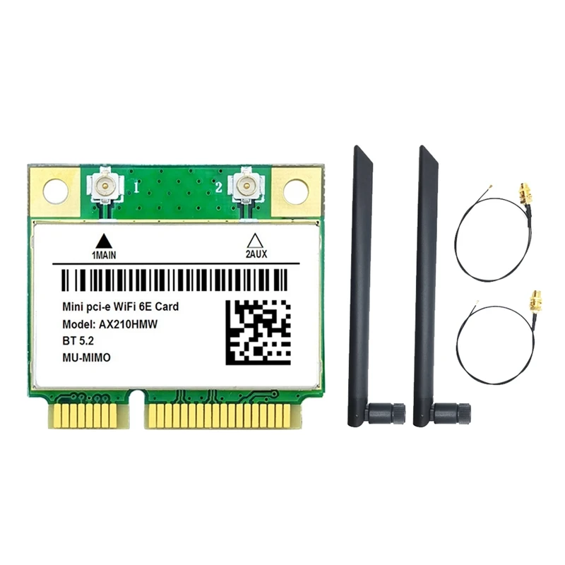Карта Wi-Fi AX210HMW + 2 антенны Wifi 6E Mini PCI-E AX210 802.11Ax/Ac 2,4G/5G/6 ГГц BT5.2 беспроводной адаптер для ноутбука