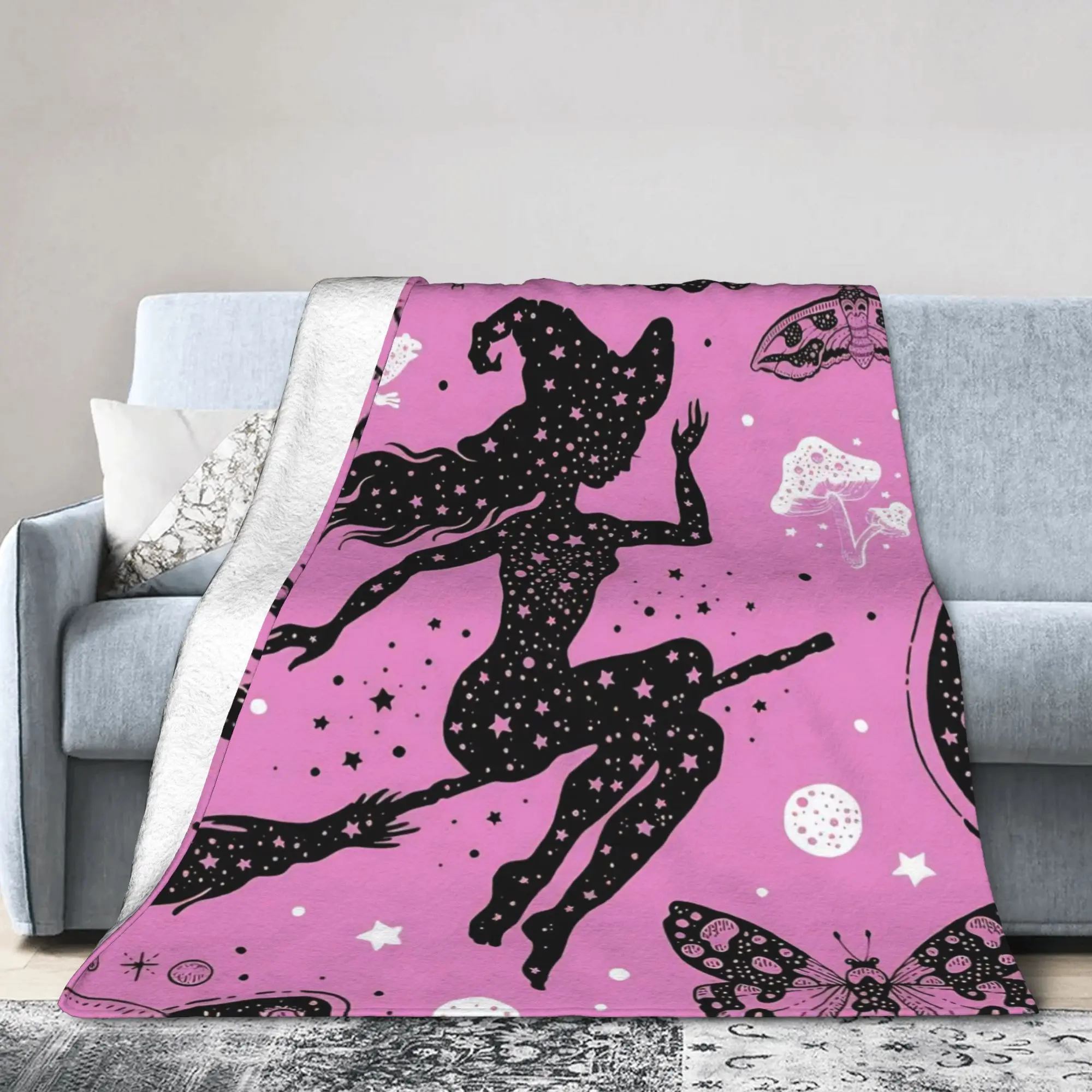 Halloween Gothcore Fleece Blankets Witchy Cross Custom Throw Blanket for Bed Sofa Couch 125*100cm Quilt