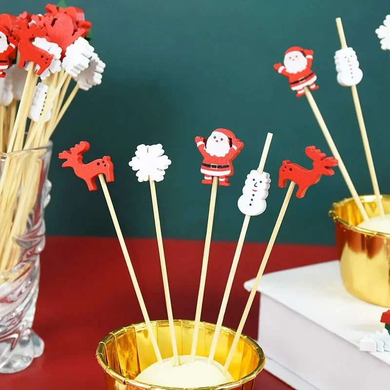 Brochettes de noël en bambou, 100 pièces, choix de Cocktail, décoration de Cupcake, cure-dents jetables pour aliments, Dessert, bâtons de fruits, fournitures de fête