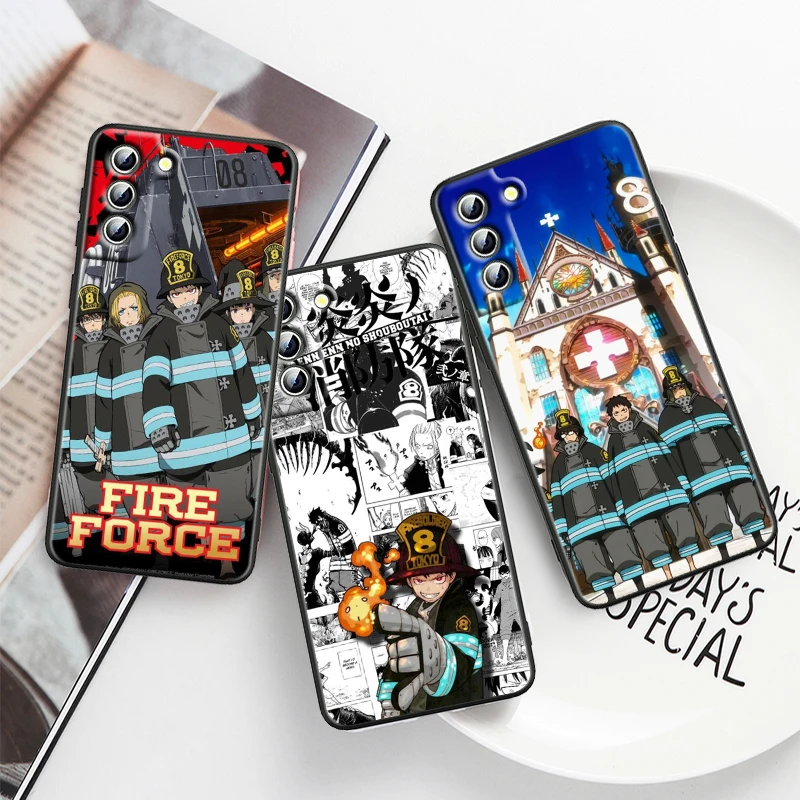 Fire Force Anime Cartoon For Samsung S24 S23 S22 S21 S20 S10e S10 S9 S8 Ultra Plus FE Lite 5G 4G Black Soft Phone Case