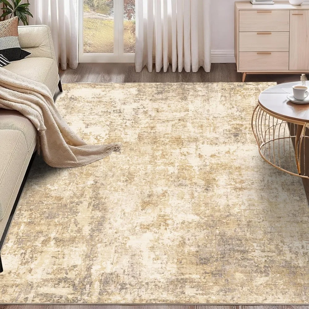 

5x7 Modern Abstract Rug Washable Area Rugs for Living Room Bedroom Dining Room Non-Slip Low Pile Neutral Large Rug Soft Indoor F