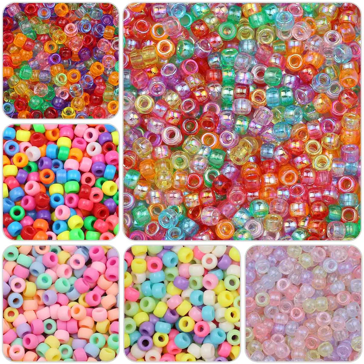 1000pcs Colorful Acrylic Large Hole Pony Beads 6*9mm For DIY Jewelry Making Bracelet Necklace Hair Accessories Keychain Supplies