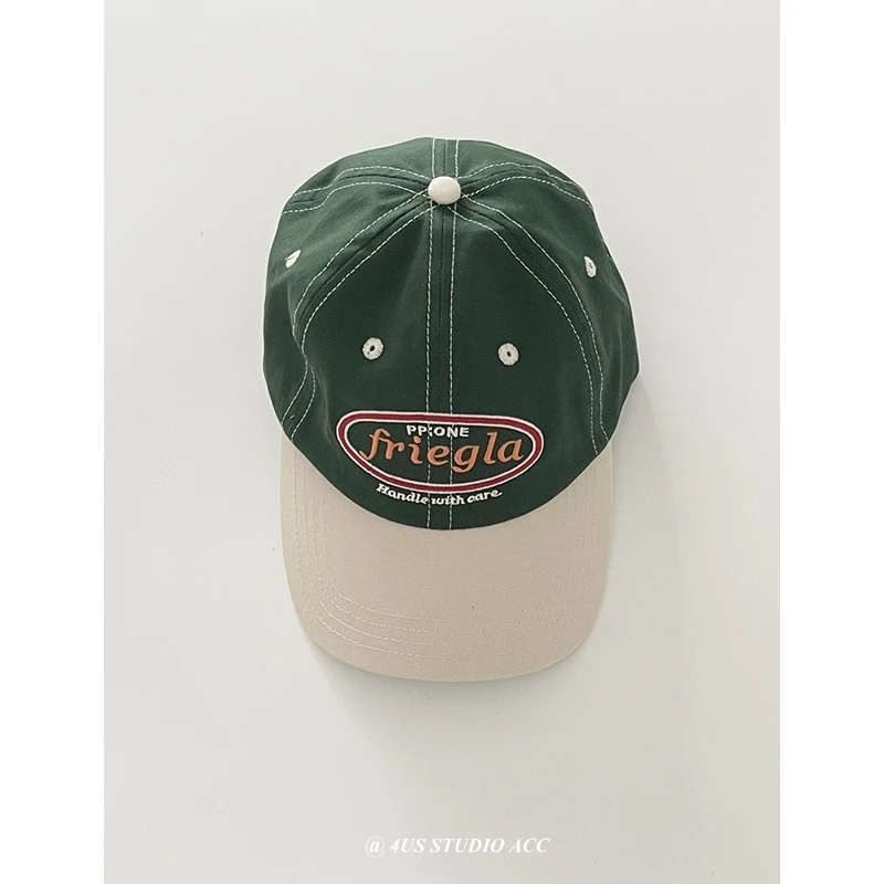 

Couple Retro Street Tide Brand Soft Top Color Matching Peaked Cap Female Korean Style All-Matching Embroidered Baseball Cap