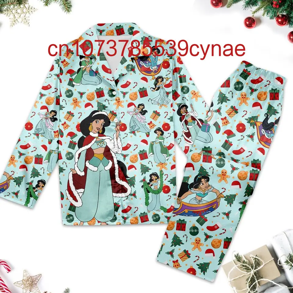 Beauty And The Beast Long Sleeve Pants Two-piece Set Men's And Women's Pajamas Silk Pajamas Women's Cartoon Pajamas Pants Set