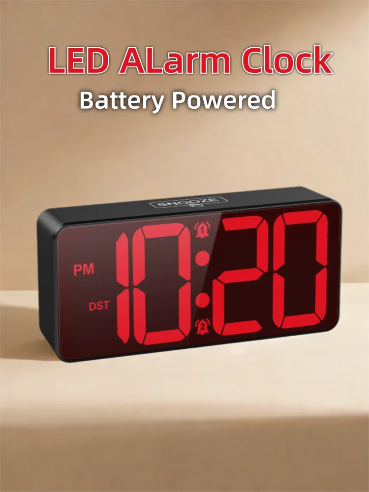 ORIA réveil numérique alimenté par batterie LED réveil grand écran petite horloge avec double alarme, DST, Snooze pour le bureau à domicile