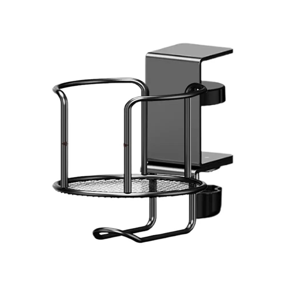2 in 1 Desk Cup Holder with Headphone Hanger Holder, Anti-Spill Clip-On Table Cup Hook with 360° Rotation Anti-Fall Cup Holder