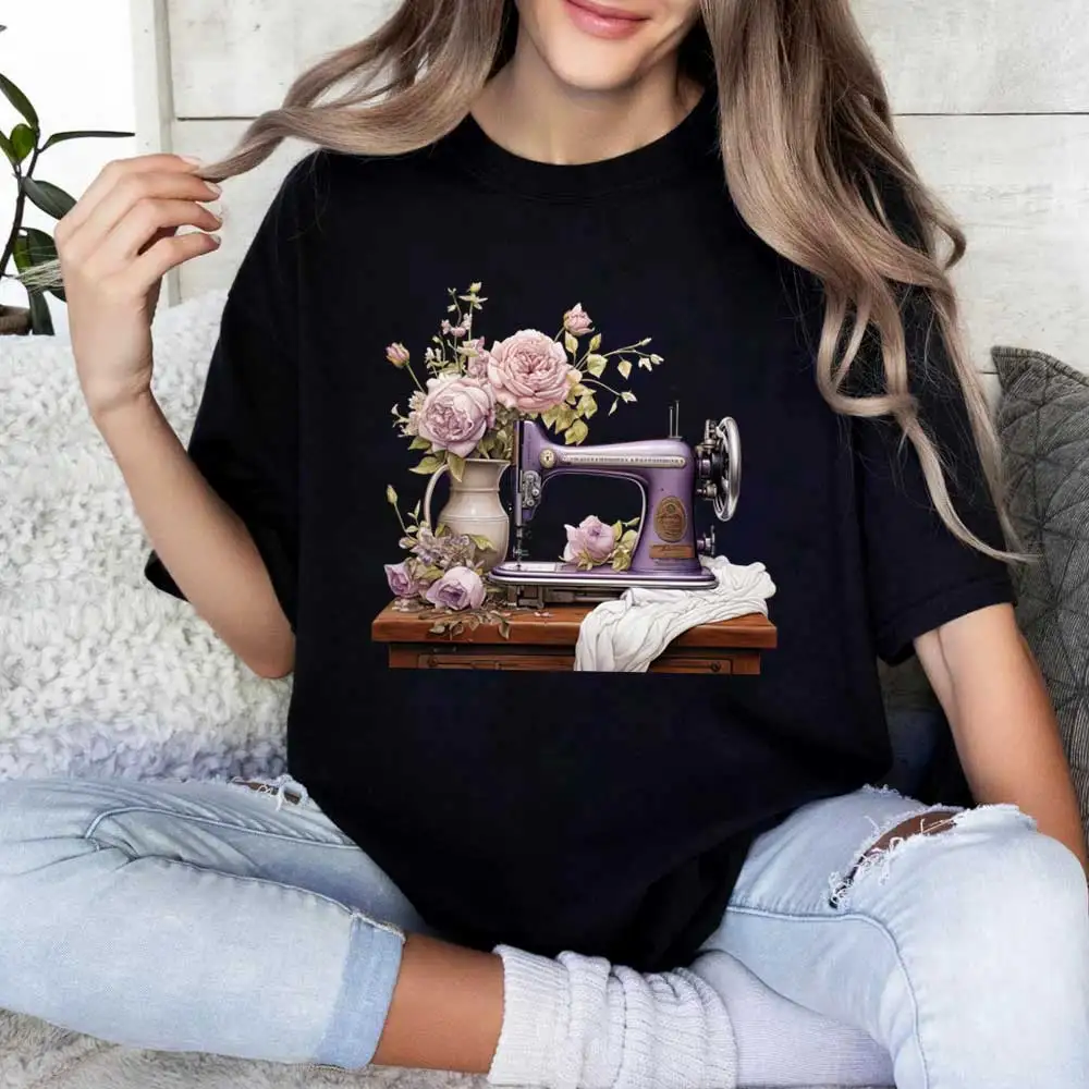 Fashion Sewing Machine Iron-on Transfer For Clothing DIY A-Level Washable T-shirt Thermal Sticker Retro Flowers Patches Applique