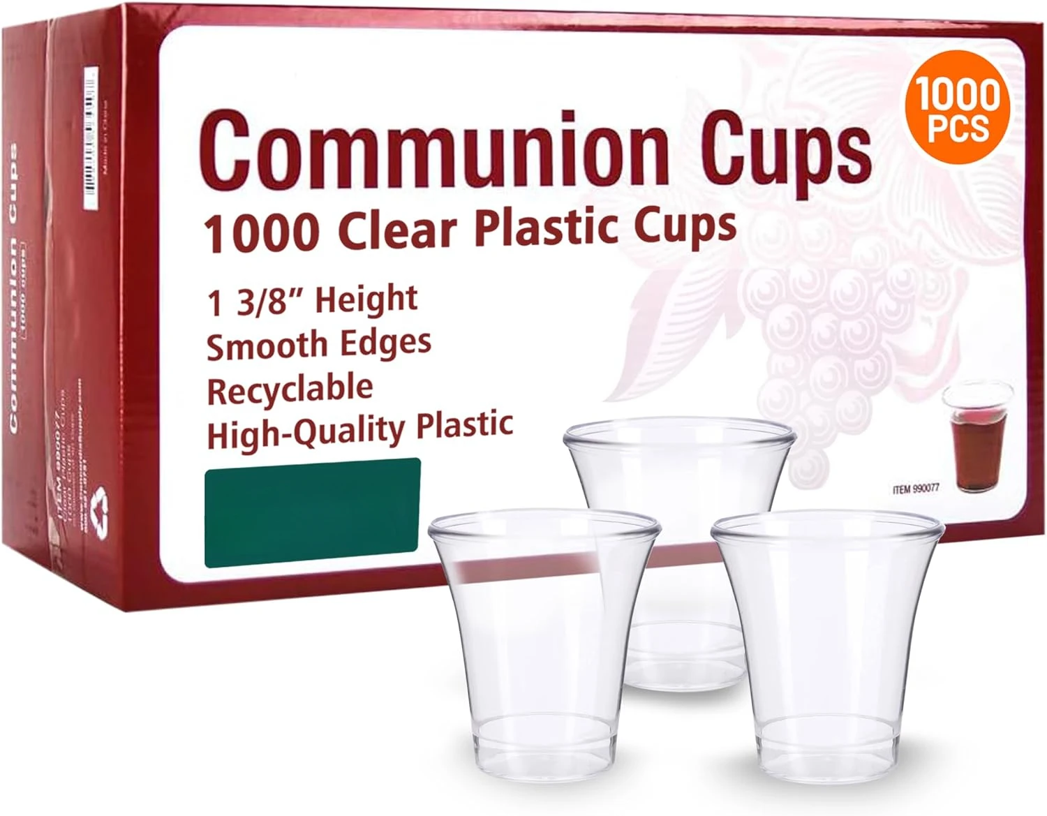 Vasos de comunión: vasos de plástico duro reciclables de 1-3/8" con bordes lisos y se adapta a bandejas estándar de comunión