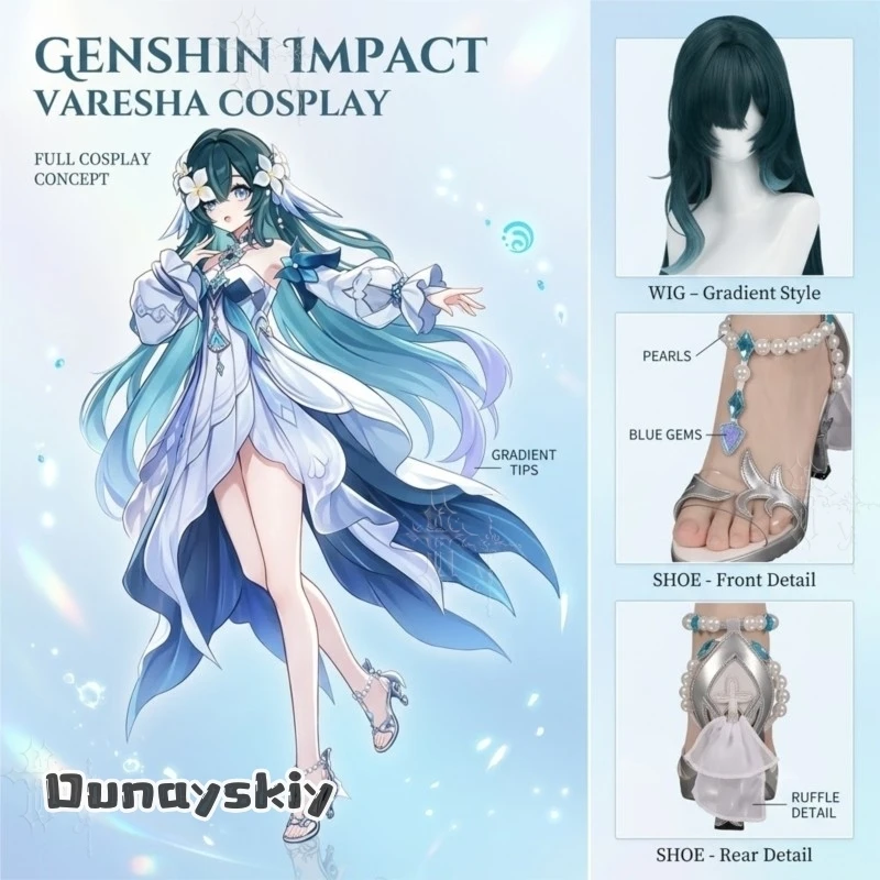 110cm Layered Gradient Curly Cos Wig For Genshin Impact Varesha Simulation Scalp Top Wig Anime Game Halloween Cos Event Party