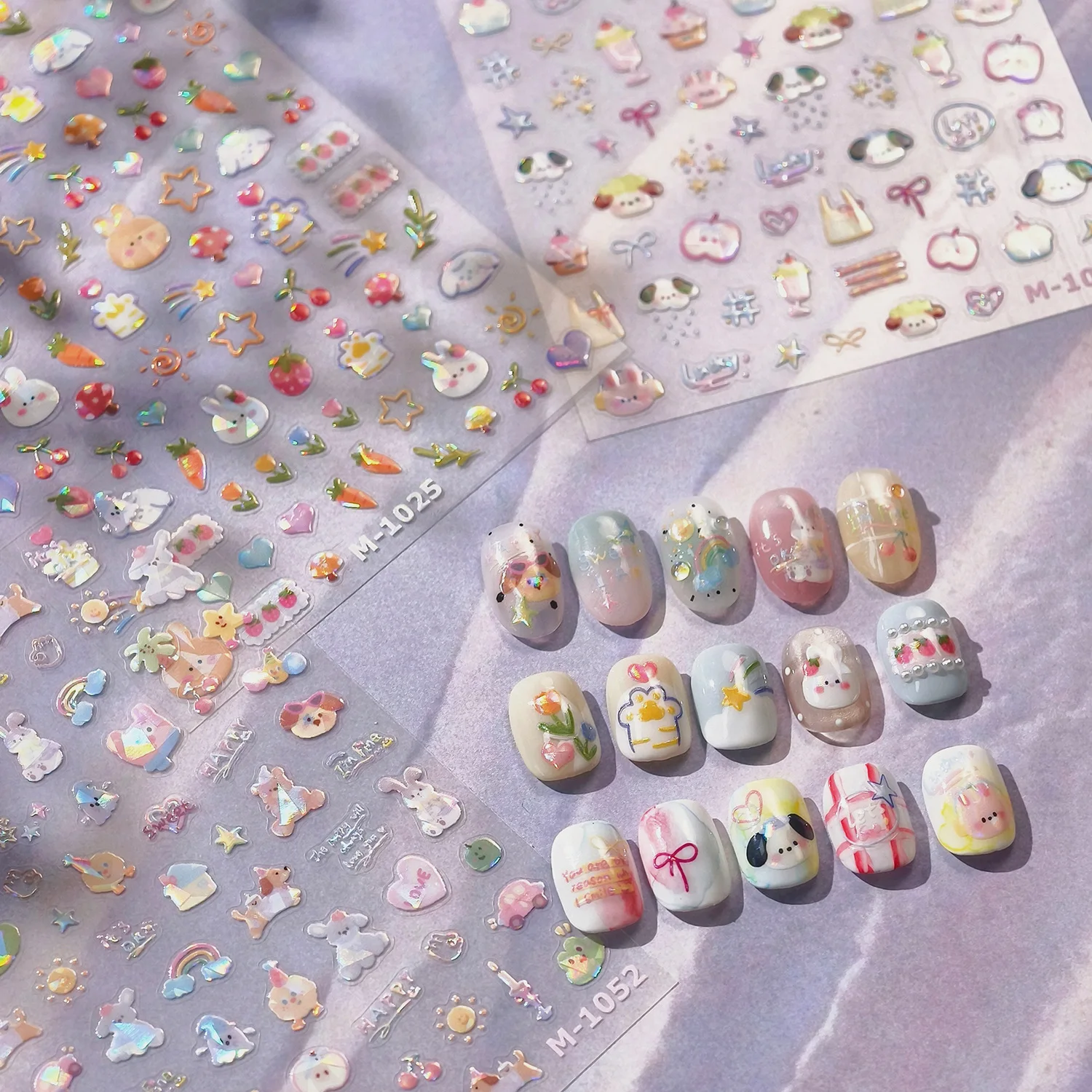 TENSOR NAIL Puppy Bunny Fruits Cute Nail Stickers Decals Salon Grade Nail Art Decor Premium DIY Fashion Manicure