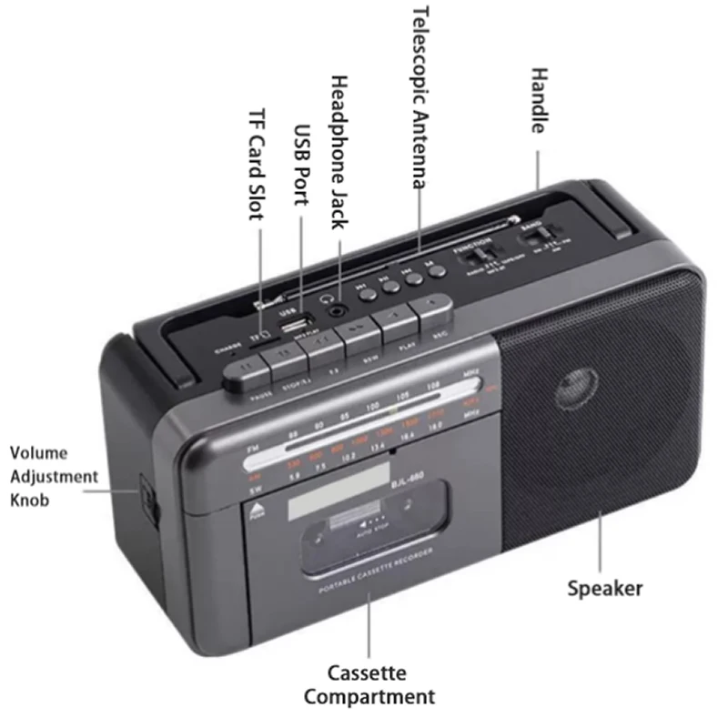 

Portable Retro Look FM AM SW Radio Rechargeable for Home Cassette Tape Player Bluetooth Speaker Bluetooth Cassette Tape Player
