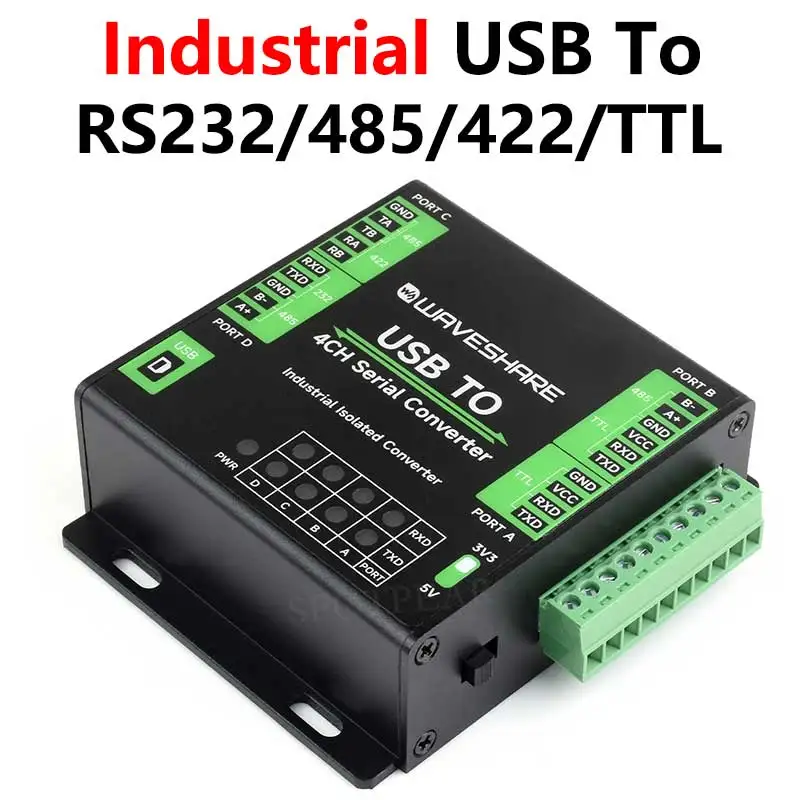 Industrial Isolated USB TO 4CH RS485 (B) Converter UART CH344L For Wall/Rail-Mount  Stable Transmissio