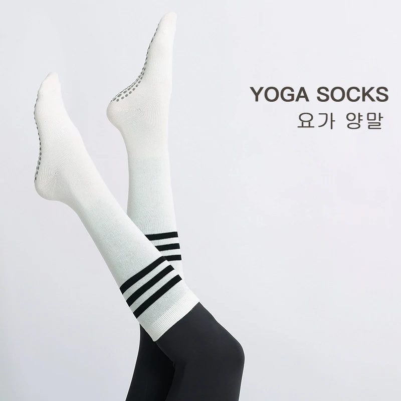 Herbst Winter Frauen Yoga Socken Gestreiften Baumwolle Fitness Atmungsaktive Pilates Socken Mittelrohr Nicht-Slip Gym Dance Ballett Grip socken – Detail 2