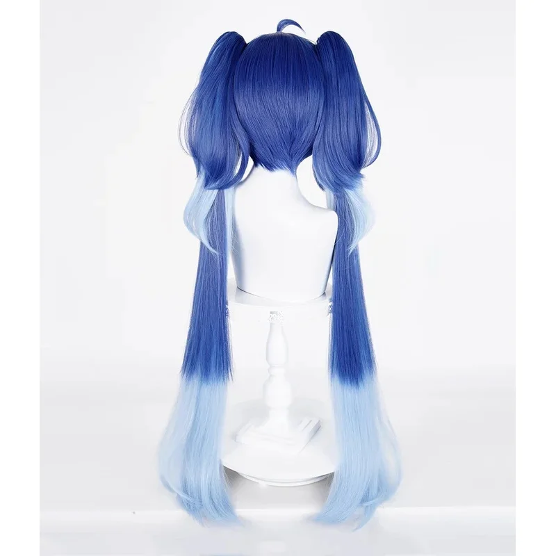 Wuthering Waves Iuno Cosplay Perücke Blauer Farbverlauf Lange Gerade Doppelte Pferdeschwänze Synthetische Perücken Für Frauen Mädchen Rinascita Halloween