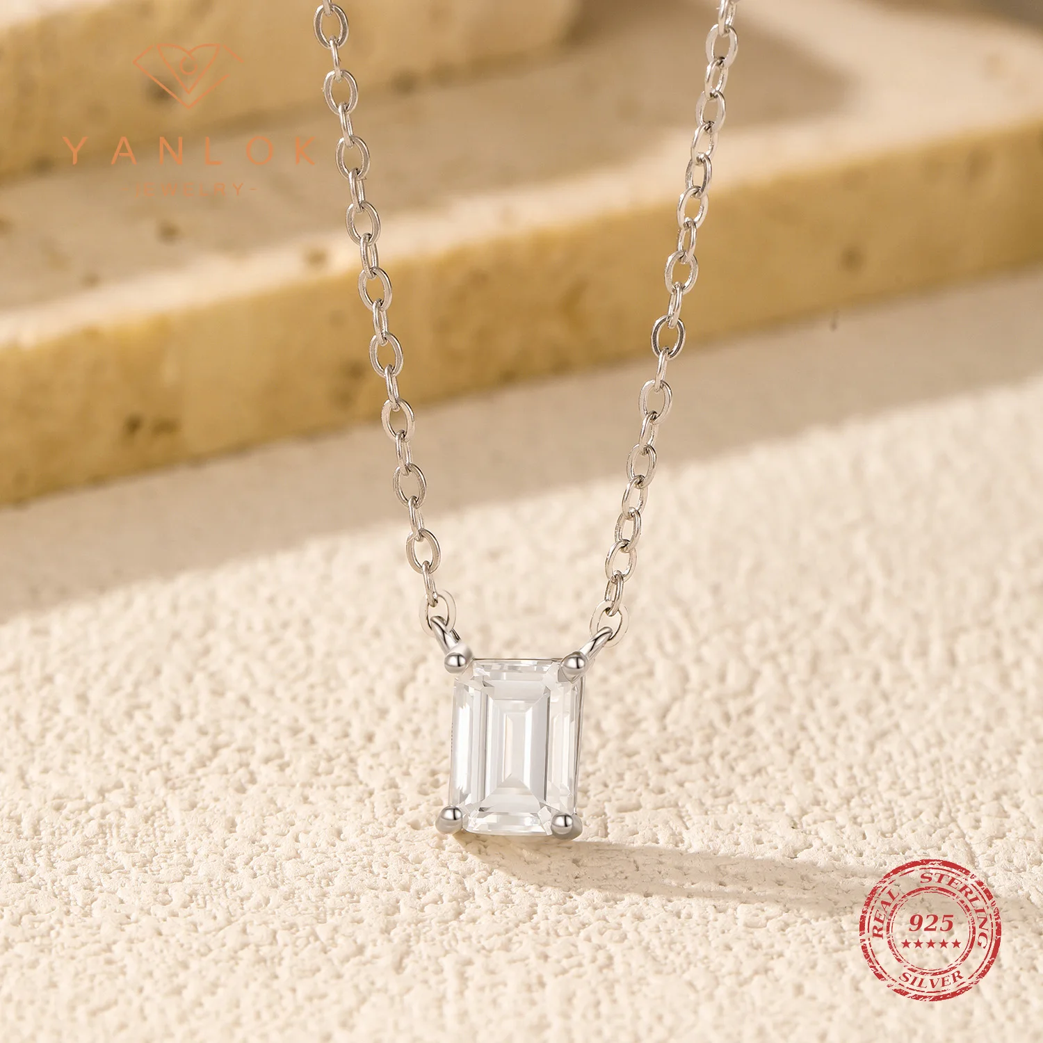YANLOK 925 Sterling Silver Minimalist Geometric D Color Moissanite Pendant Necklaces For Women OL Fine Jewelry