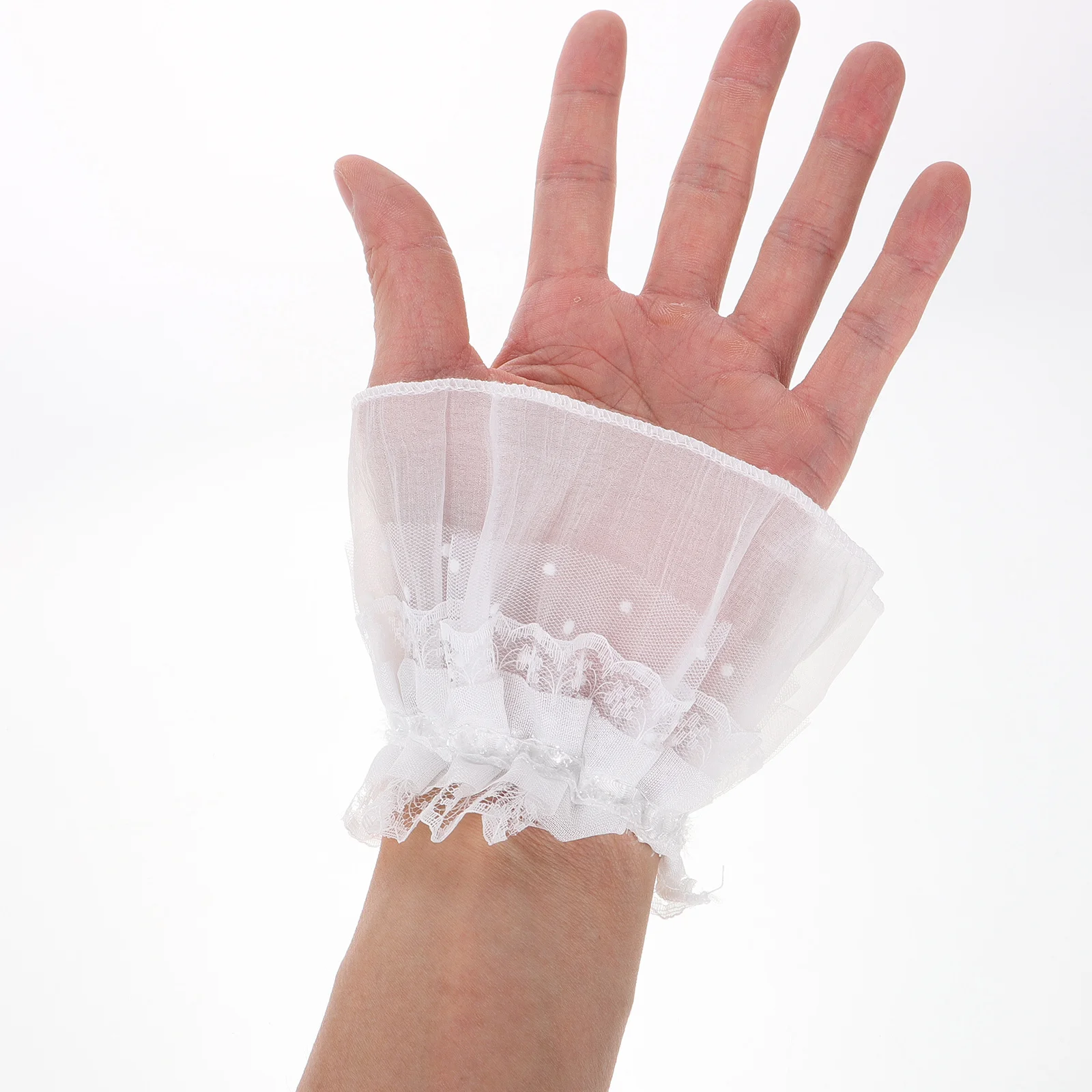 2 قطعة الأكمام وهمية انفصال الأبيض الدانتيل المعصم الأصفاد للنساء لوليتا جرس كم مطاطا الكفة حفل زفاف ملحق العروس