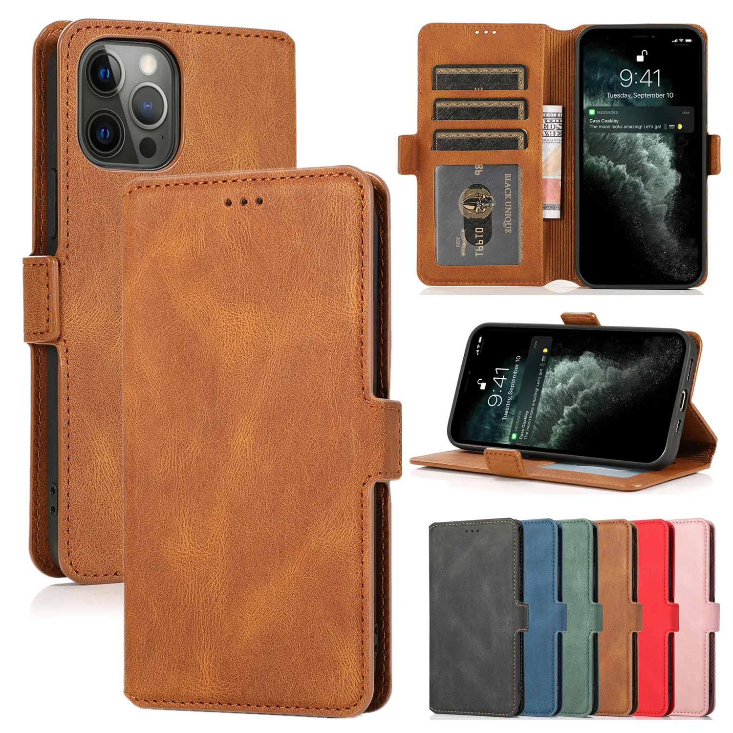 

Wallet Case for iPhone 13 12 11 Mini Pro X XS Max XR 6 6S 8 7 SE 2020 Plus Flip Cards Luxury Leather Stand Phone Bags Cover