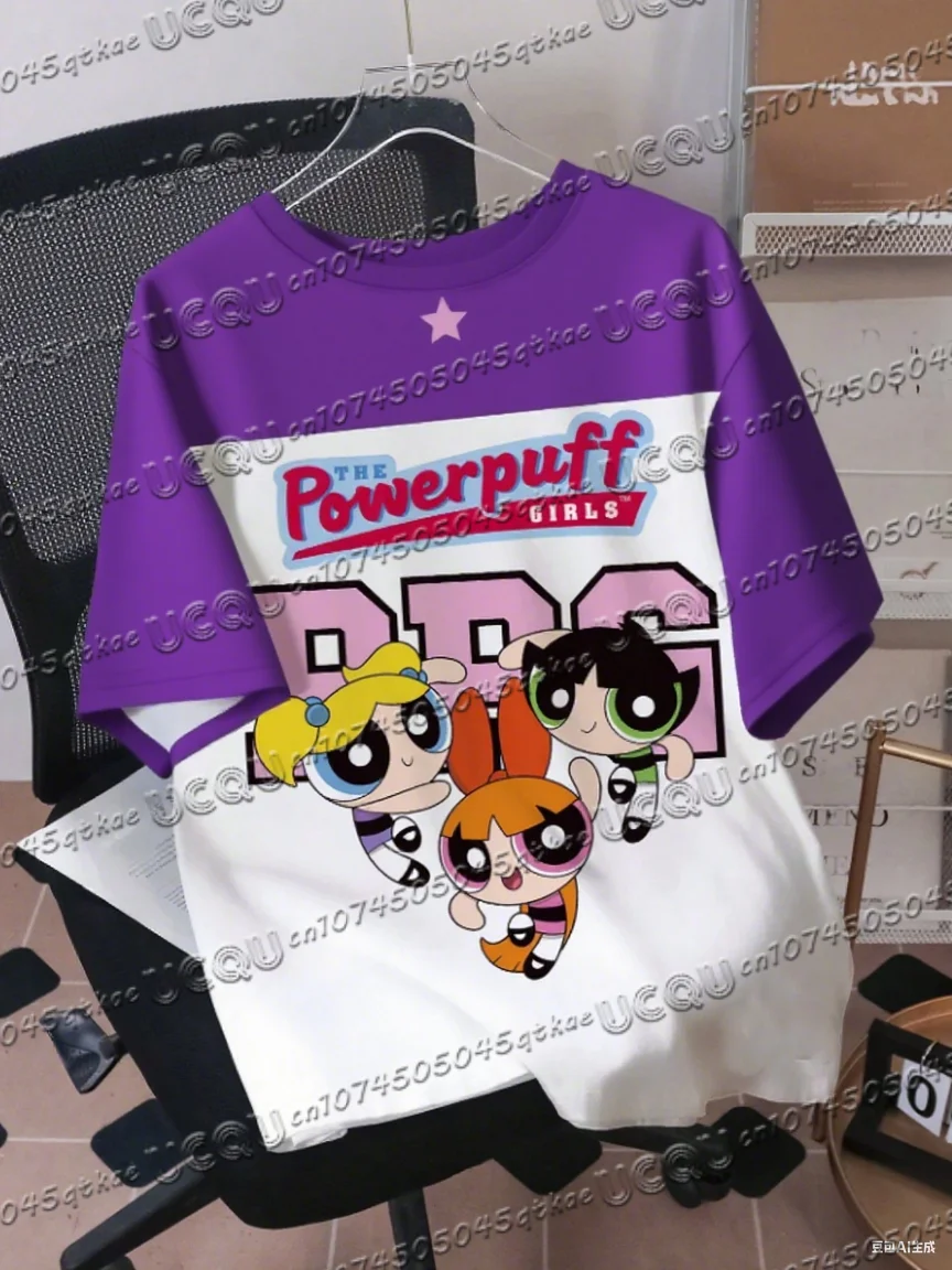 المرأة The Powerpuff الفتيات الرجال قصيرة الأكمام ثلاثية الأبعاد تي شيرت مطبوع الجولة الرقبة الصيف حجم كبير عادية تي شيرت رجالي بلايز #3