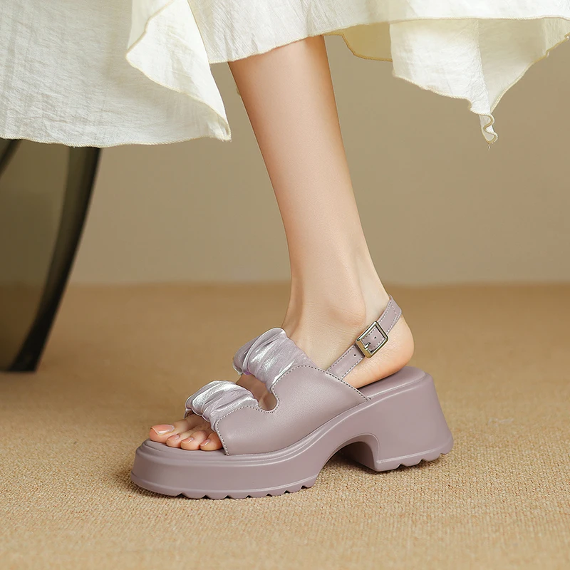 

2024 Summer new Sandals plus size 22-26.5cm microfiber+mesh back buckle platform Women's Shoes Chinese style fashion